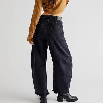 MQTIME  -  Street Clothing Casual Straight Leg Pants New Solid Color Wide Leg Jeans, Fashionable Button Pocket Short Women's Pants YDL15